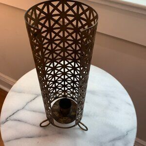 Retro 60's Brass Cutout Candle Stick Holder Geometric Triangle Design